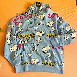 Blue Snoopy Peanuts Peace Love Graphic Hoodie